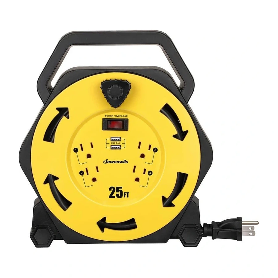Extension cord reel, 25 meters, with 4 sockets