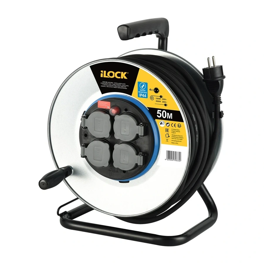 Extension cord reel with 4 sockets, 50 meters